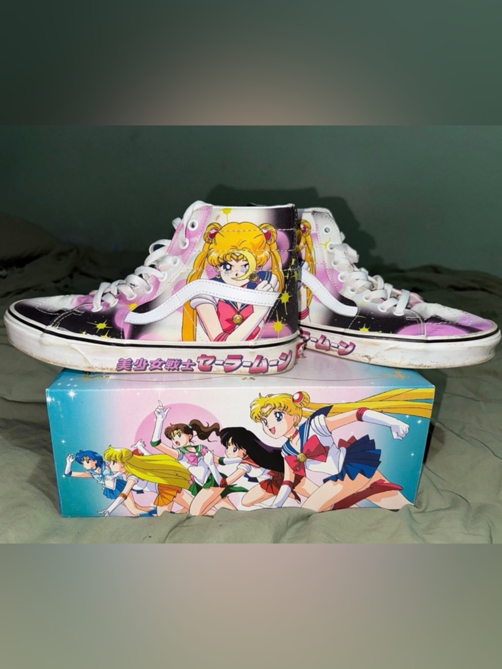 Vans High-Top Sneakers in Pink, White, Black with Sailor Moon Graphic